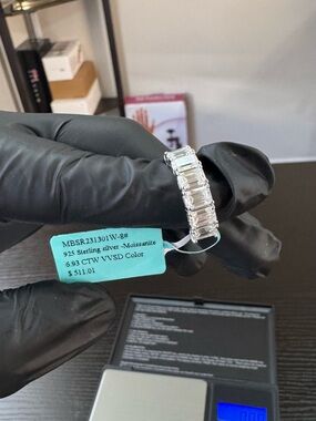 925 Sterling Silver with Rhodium Finish 6.93 CTW VVSD Moissanite Baguette Ring